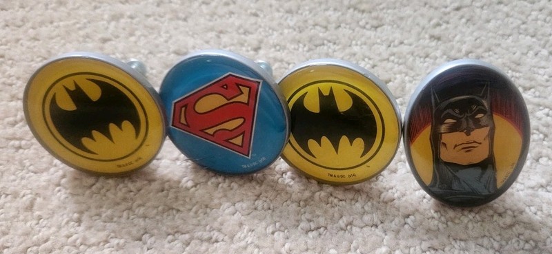 4 DC Comic Batman And Superman Draw Pull Knob. Batman Logo  Cabinet Dresser Knob