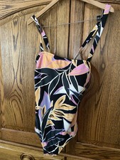 Kona Sol Women's XL 14 Black One Piece Swimsuit / Bathing Suit NWOT Floral