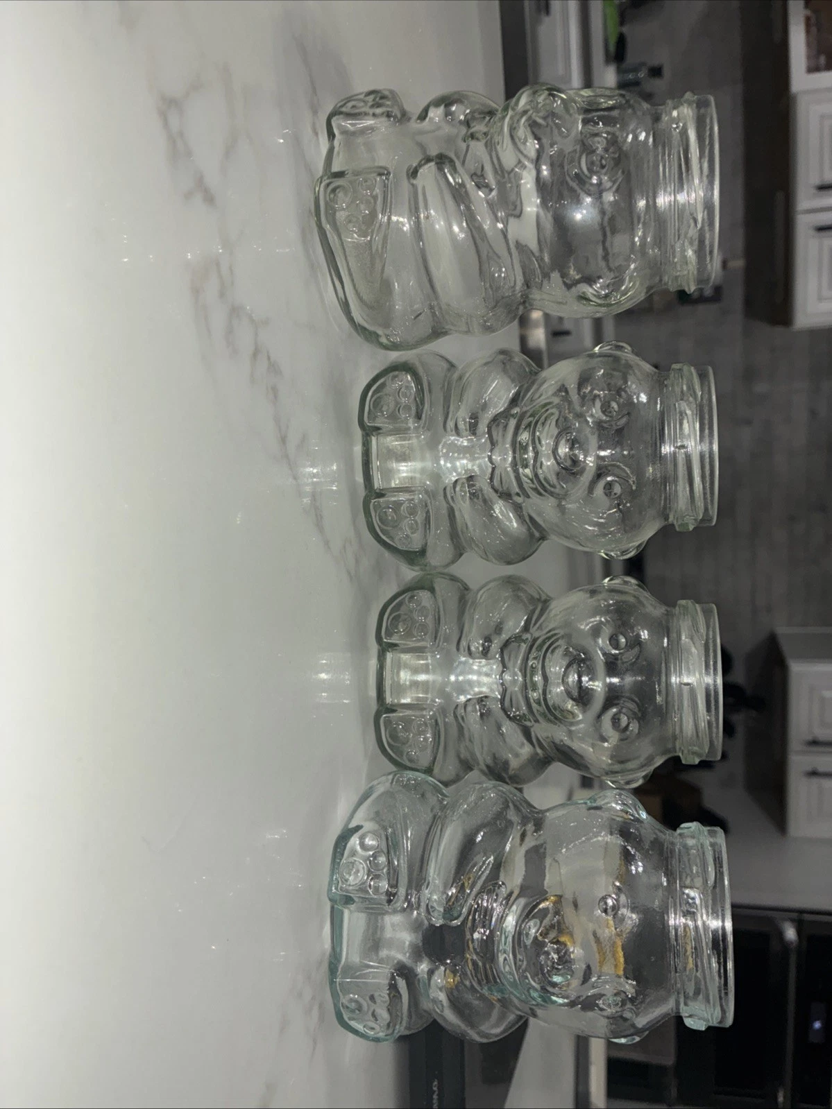 Glass Teddy Bear Honey Jars Bottles Set of 12 Clear No Lids 9 oz 3"x4.5" Tall