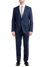 Hugo Boss "Novan5/Ben2" Men's 100% Wool Blue Plaid Two Button Suit