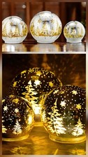 3-er Set TRAUMHAFTE Kugelleuchten LED Silber-Gold Winter Dekoleuchten mit TIMER 