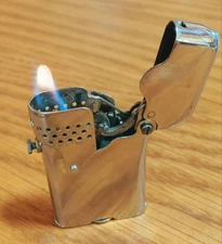 Thorens Oil Lighter Silver Windproof Hood w/ Safety Lock No Box Tested & Working