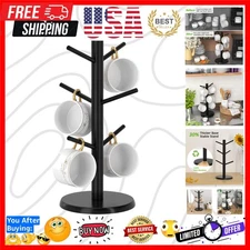 Black Coffee Mug Tree, Updated Thick Bamboo Mug Holder Base,Coffee Cup Stand ...