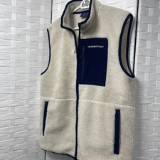 Vineyard Vines Vest Mens Medium Beige Sherpa Fleece Full Zip New