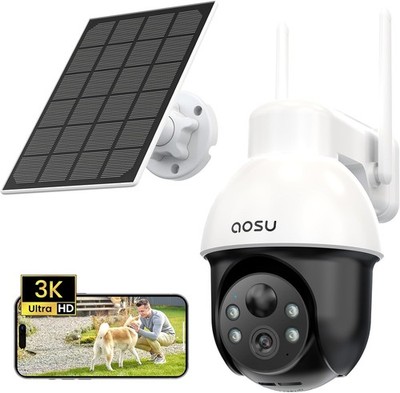 Aosu 3K Überwachungskamera Aussen Solar, 5MP PTZ 360 mit Farbnachtansicht