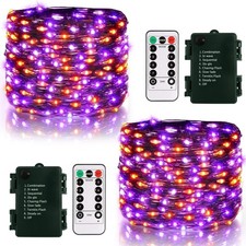 2 Pack Battery Halloween Fairy Lights 20FT 60 LED Purple Orange