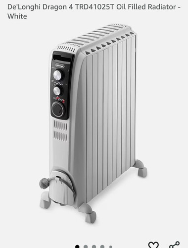De'Longhi Dragon 4 TRD41025T Oil Filled Radiator 2500W White Portable