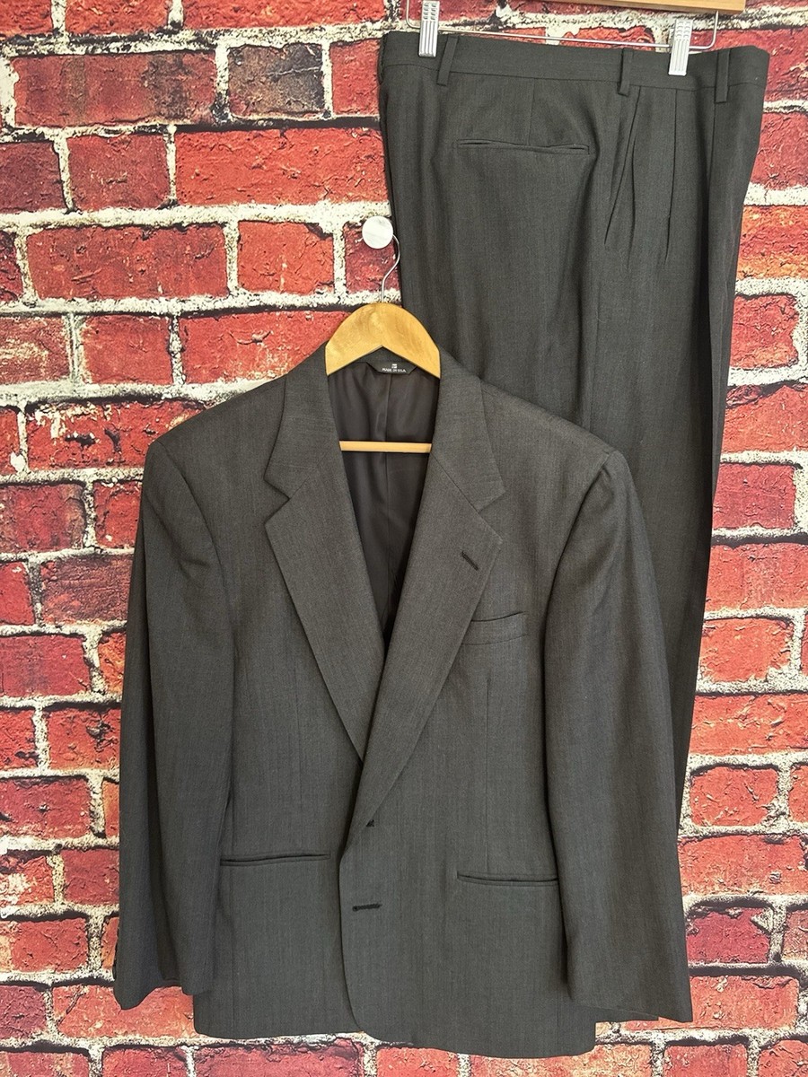 LANVIN Paris Vintage Men's Pinstripe Gray 2 Button Suit 40 R 34x31