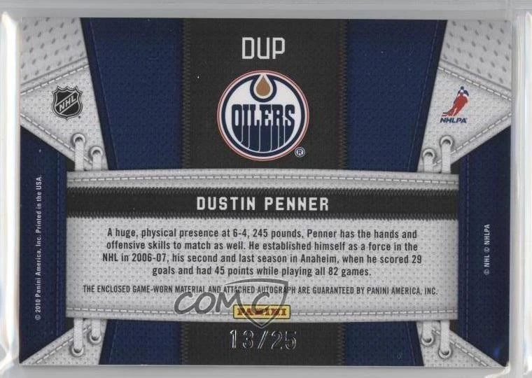 2010 Certified Die-Cut Jersey Number Materials Signatures /25 Dustin Penner Auto - Image 2 of 2
