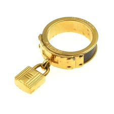 Hermes Kelly Cadena Motif Scarf Ring Gold Brown A81 48 0558