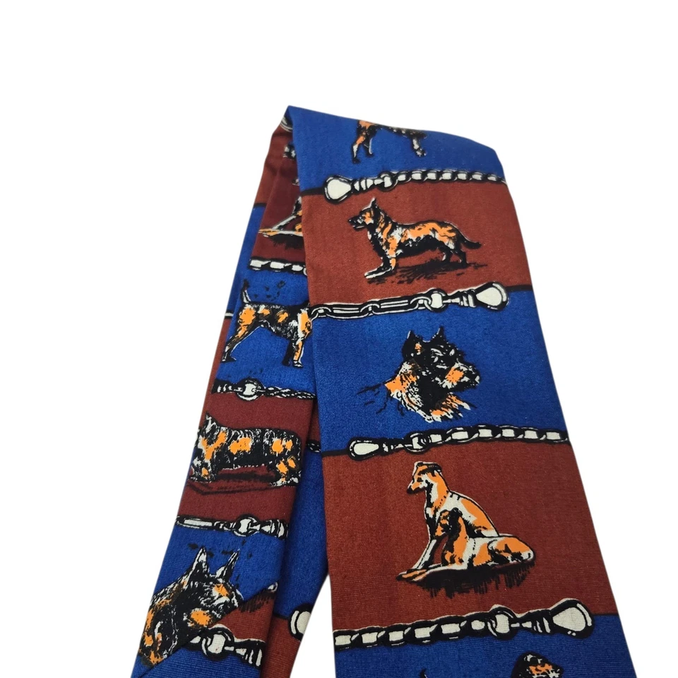 Corbata de tela de extremo cuadrado vintage de los años 60 con motivo de perros de exhibición impresa a mano Foto 4 de 4