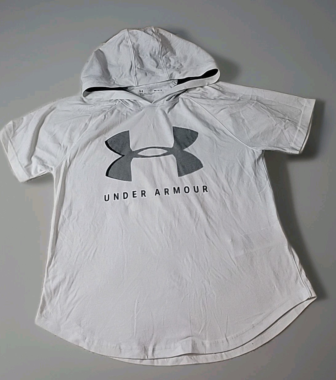 Under Armour Logo Hooded Shirt Men Medium White Loose Fit Raglan Sleeve