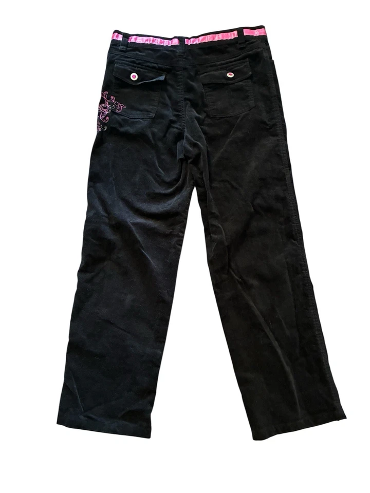 Винтажный 2006 Hello Kitty брюки девочек XL черный бархат вышитый Y2K - Изображение 2 из 4