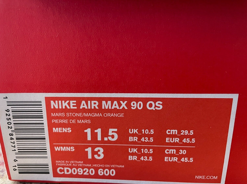Nike Air Max 90 QS Mars Landing Mens 11.5 Mars Stone Magma Orange CD0920 600 - Picture 9 of 9