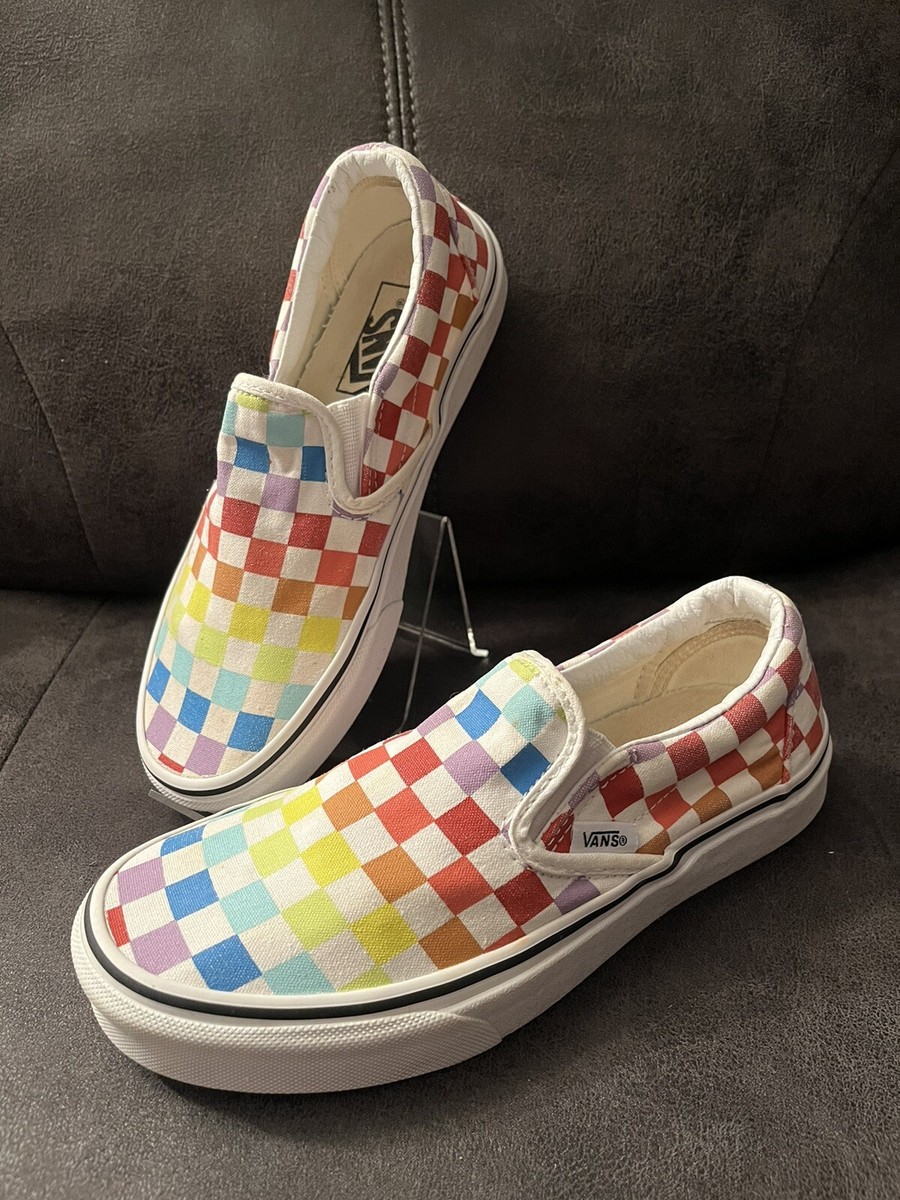Vans Classic SlipOn Checkerboard Rainbow White Shoes Womens Size Mens  Size