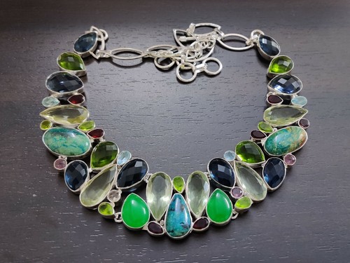 Natürliche Chrysokoll, Chalcedon, Iolith, Multi Stein Modeschmuck Halskette 1... - Bild 20 von 23