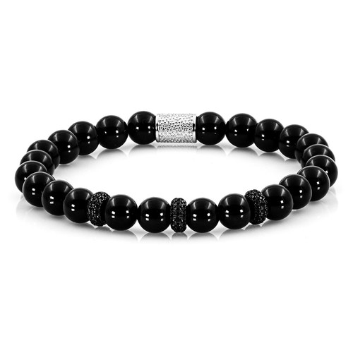 Onyx 925 Sterling Silber Armband Bracelet Perlenarmband Rohdiniert 8mm Perlen - Bild 10 von 12