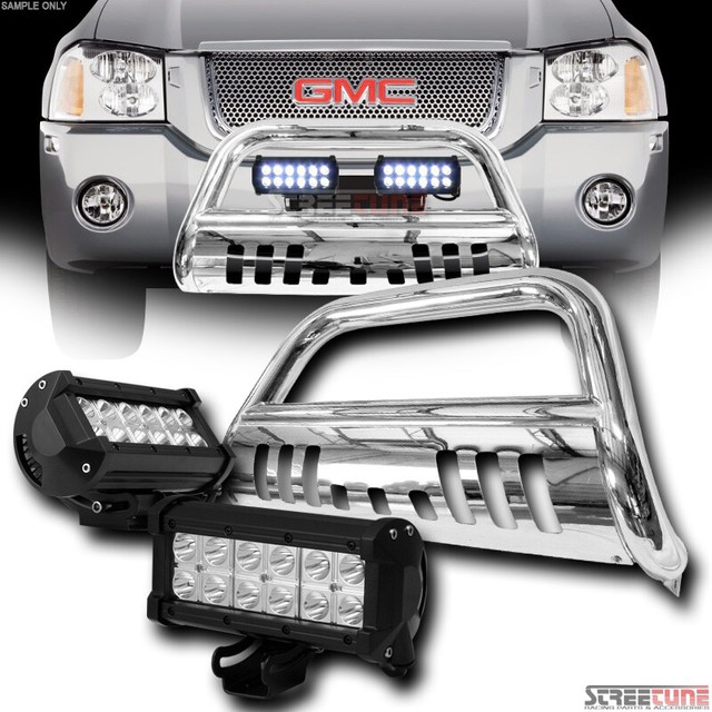 Chrome Bull Bar Grille Guard V2+36W CREE LED Lights For 0209