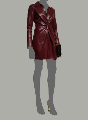 $366 Cinq à Sept Women's Red Faux Leather Twisted Front Shift Dress Size 0