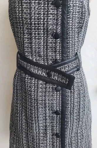 Antropologie Maeve Tweed Mini Belted Button Sleeveless Leather Trim Dress 6 - Picture 8 of 12