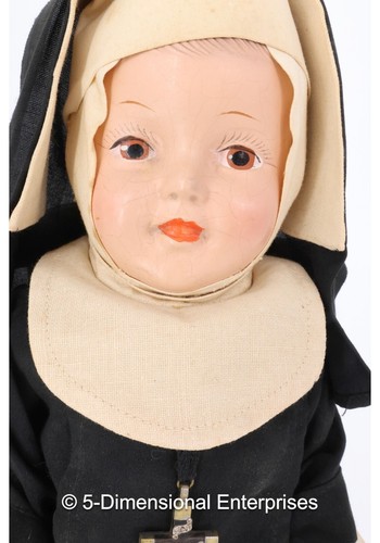 Vintage 15 Zoll zusammengesetzte Nonne Puppe mit Original Stoff Gewohnheit Kopfschmuck Wimpel Kruzifix ++ - Bild 2 von 20