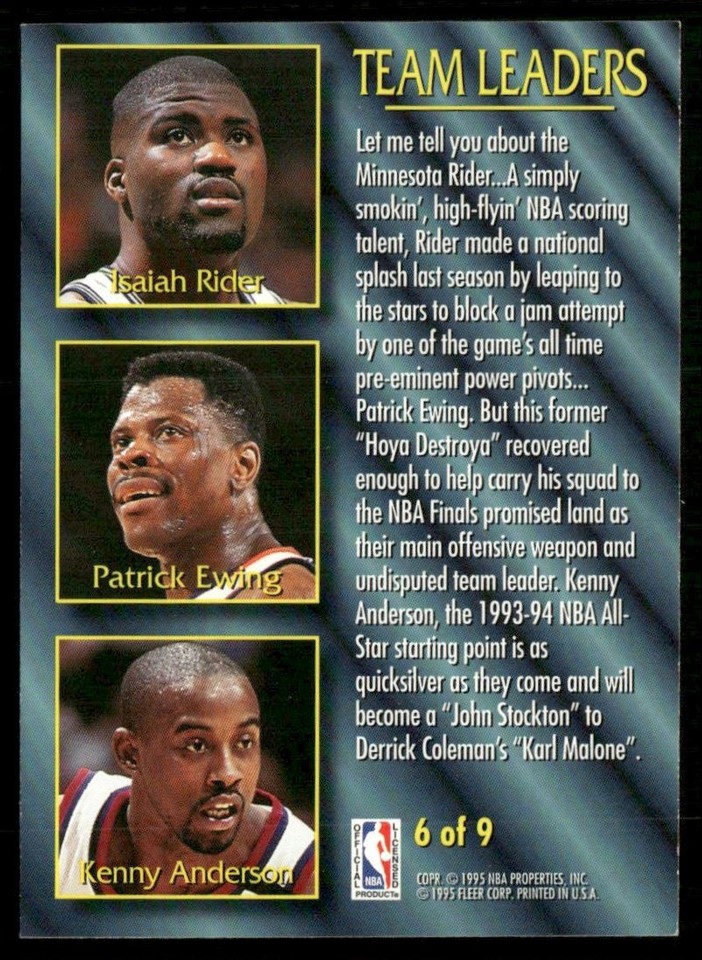 1995-96 Fleer Team Leaders Ewing/Anderson/Rider #6 | eBay