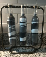 3 Glass Bottles Gray White Black Sand Art Home Decor Unique
