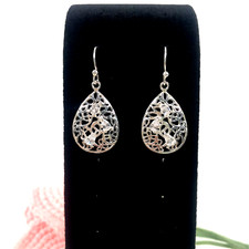 925 Sterling Silver Cubic Zirconia CZ Earrings- Filigree-Drop - Dangle - Gift