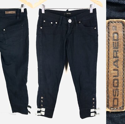 Women's Dsquared2 Pants Jeans Black Denim Cotton Capri Short Jeans Size 27