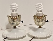 VTG 2- Hobnail White Milk Glass Bedside Table Lamp w/Bulb no shade 6" dia. base