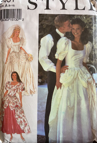 ROBE DE MARIÉE vintage style années 90 2431 robe de mariée demoiselle d'honneur avec motif surjupe 8-18 - Photo 1 sur 2