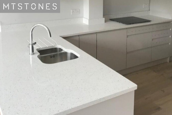 WHITE STARLIGHT KITCHEN WORKTOP QUARTZ SAMPLE LOW PRICES I FAST - Main Image