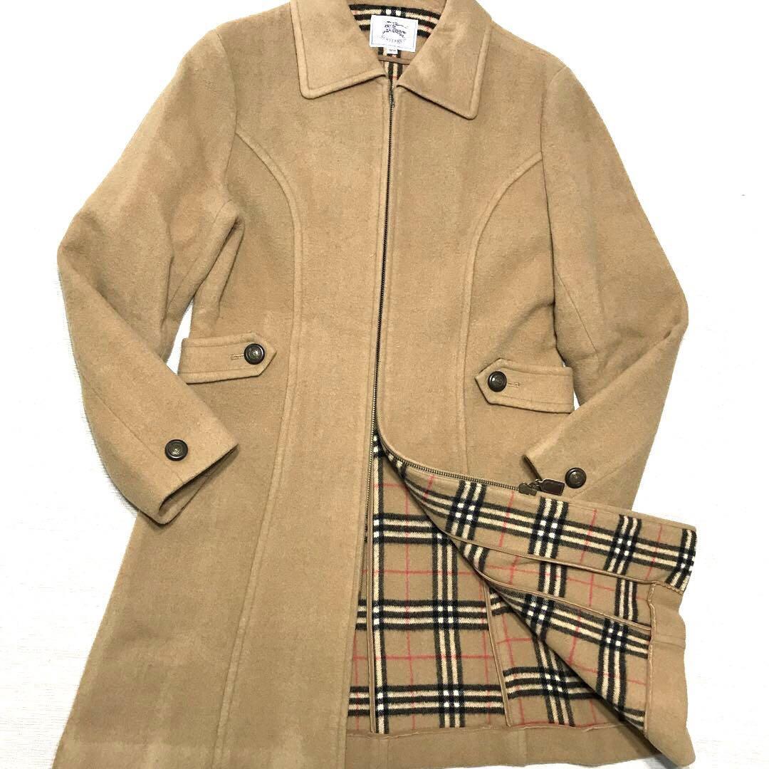 Burberry Belted Coat Nova check Long Sleeves Camel Wool Size S For Women thumbnail 15