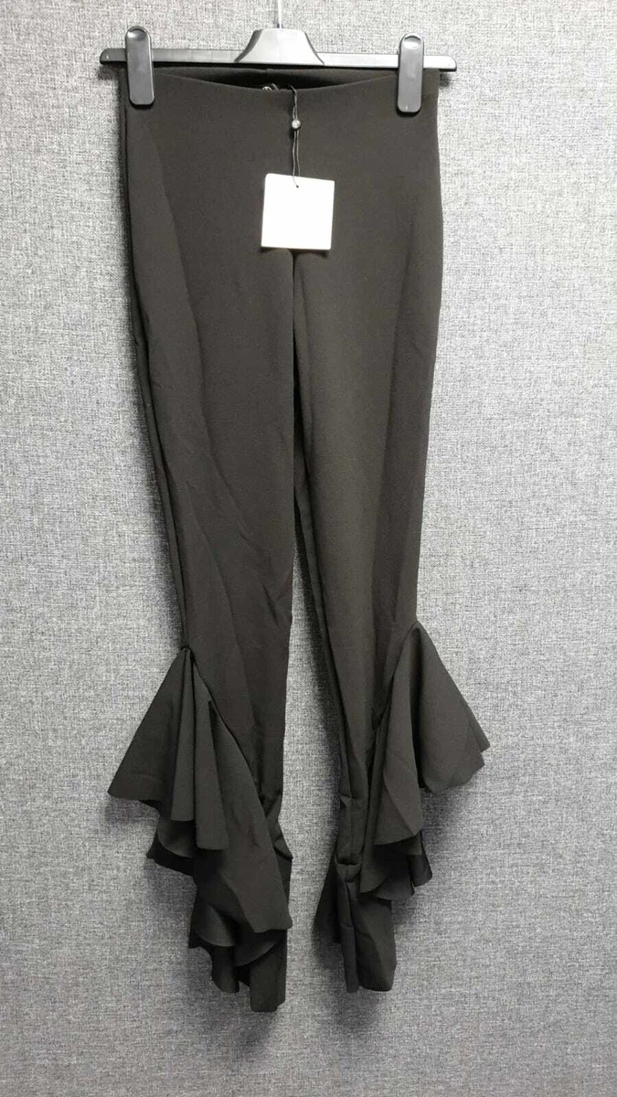 Missguided Asymmetric Ruffle Side Cigarette Trousers Black UK 8 LN100 FF 12