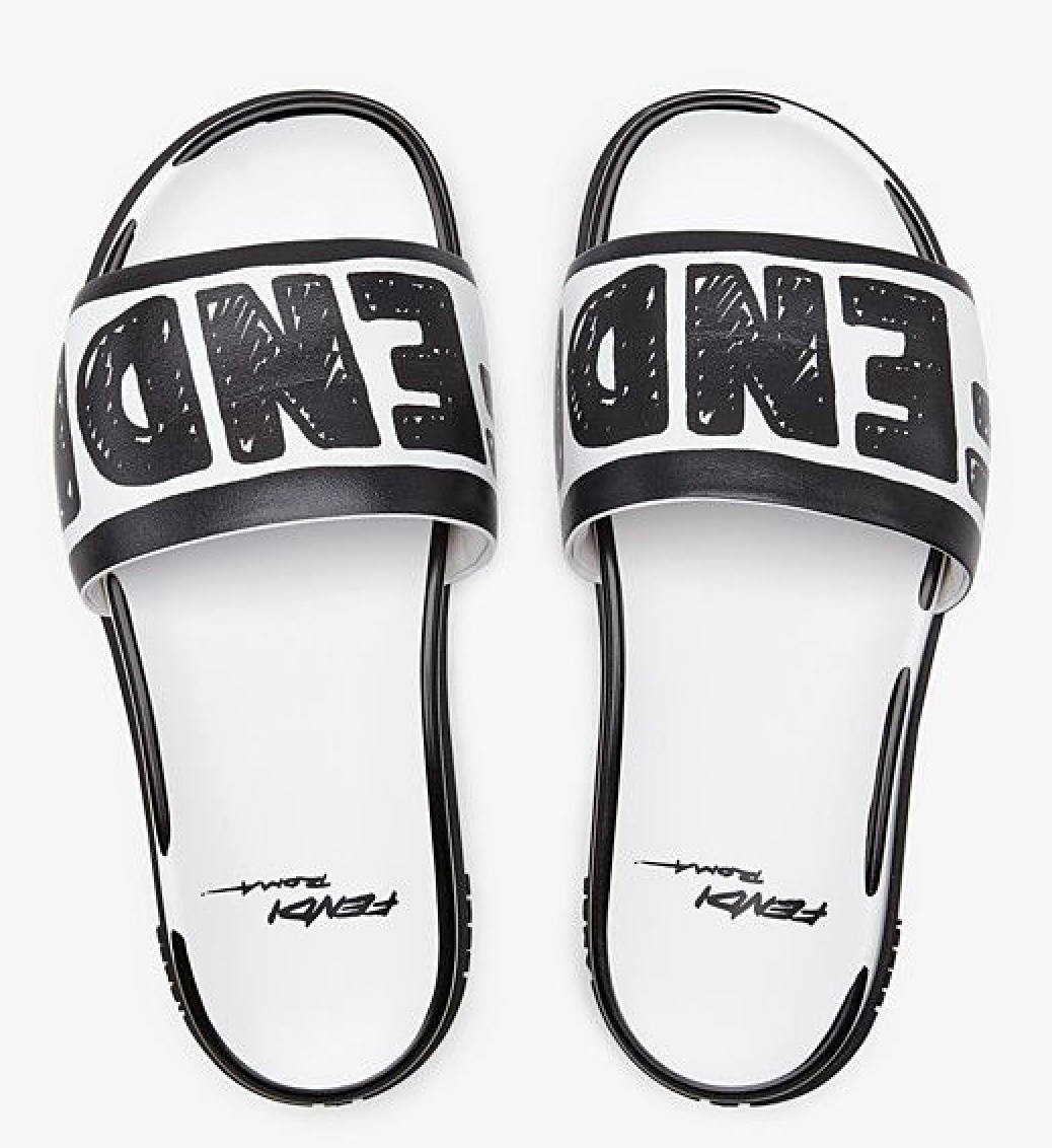 Fendi Joshua Vides White Black Leather Logo Mule Slide Flat Flip