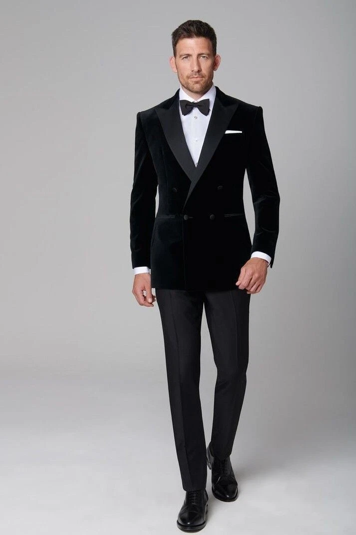 Men Velvet Suits Peak Lapel Groom Party Dinner Prom Tuxedo Wedding Suit  Blazer