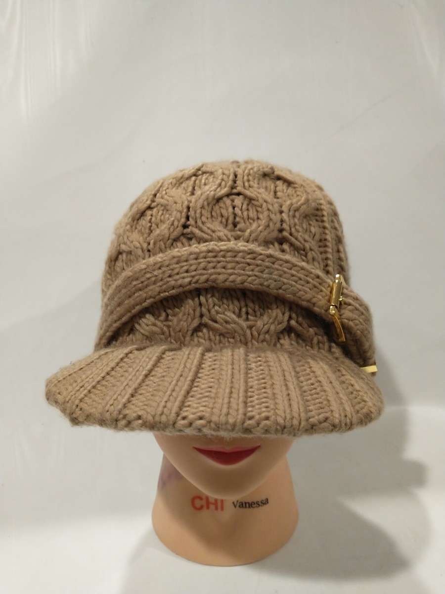 MICHAEL KORS Cable Knit Newsboy Cap Tan Wheat Gold Tone  display picture 2