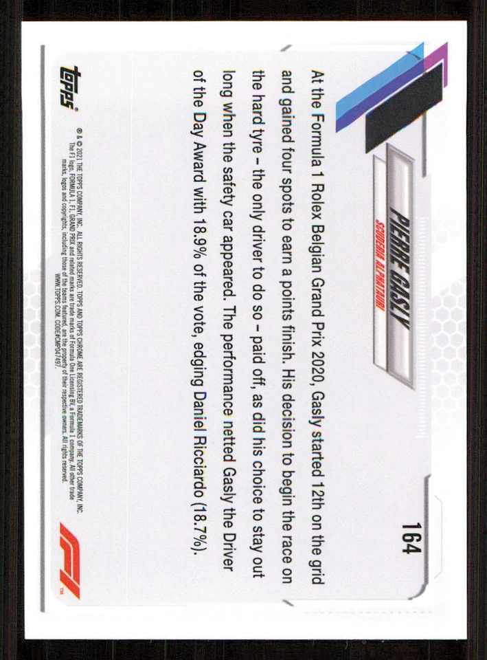 2021 Topps Chrome Formula 1 #164 Pierre Gasly/Driver of the Day - Image 2 of 2