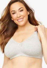 NWT Catherines Cotton Comfort Wireless Back Hook Heather Grey Bra Size 50C