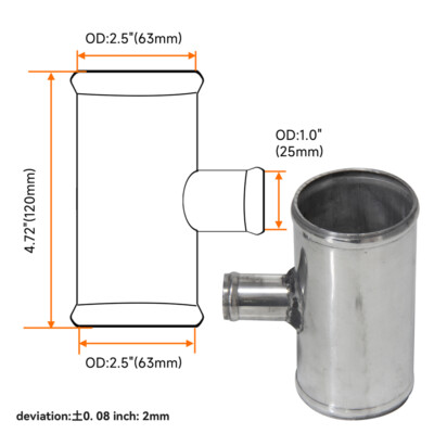 Worley Auto Parts 2.5” 63mm Blow Off Valve Adapter – T-Pipe Shape For 25mm ID BOV