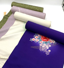 Japanese Kimono Fabric 4 Rolls Set - Floral Purple, Pastel, Green