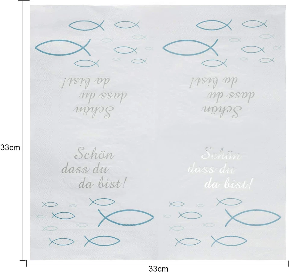 Servietten Fisch Blau Türkis, Für Junge Konfirmation Kommunion Taufe Tischdeko,  - Bild 2 von 4