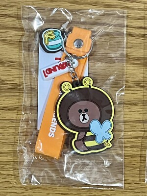 Line Friends Buzzy Brown Bear Bee Costume PVC Keychain Strap Round 1 NEW