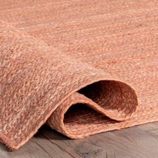 Rug Peach Jute Natural Handmade Braided Farmhouse Decor Rustic Modern Carpet