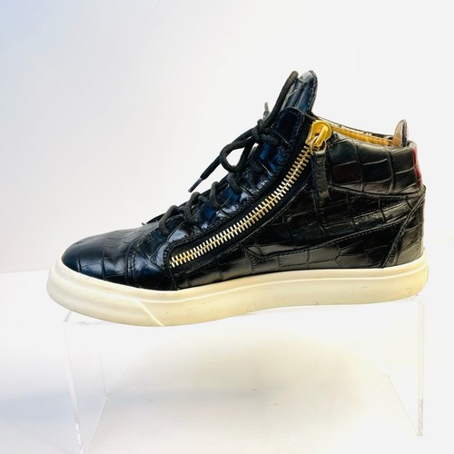 Giuseppe Zanotti Size 40 10 Black Crocodile Print Leather Kriss Mid Top Sneakers - Picture 5 of 19