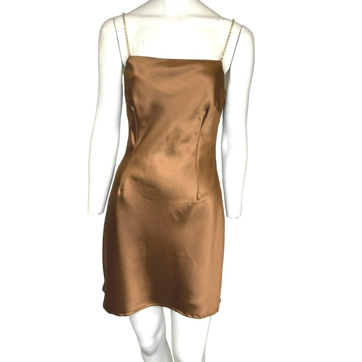 brown slip mini dress Le Lis Satin Gold Chain Strap Size Small NWT Size:9-12 months US kids' numeric Perfect for a dinner Prom dress custom size 10 best ways to