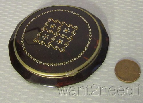 French Art Deco Torty Celluloid Marcasite Compact 1920s antique beaded inlay - Picture 2 of 5