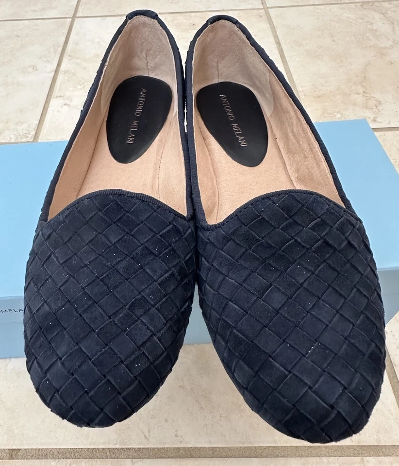 Sapatilhas femininas PreOwn ANTONIO MELANI 8,5 M CESTA AZUL MARINHO TECIDO CAMURÇA COURO - Imagem 3 de 4