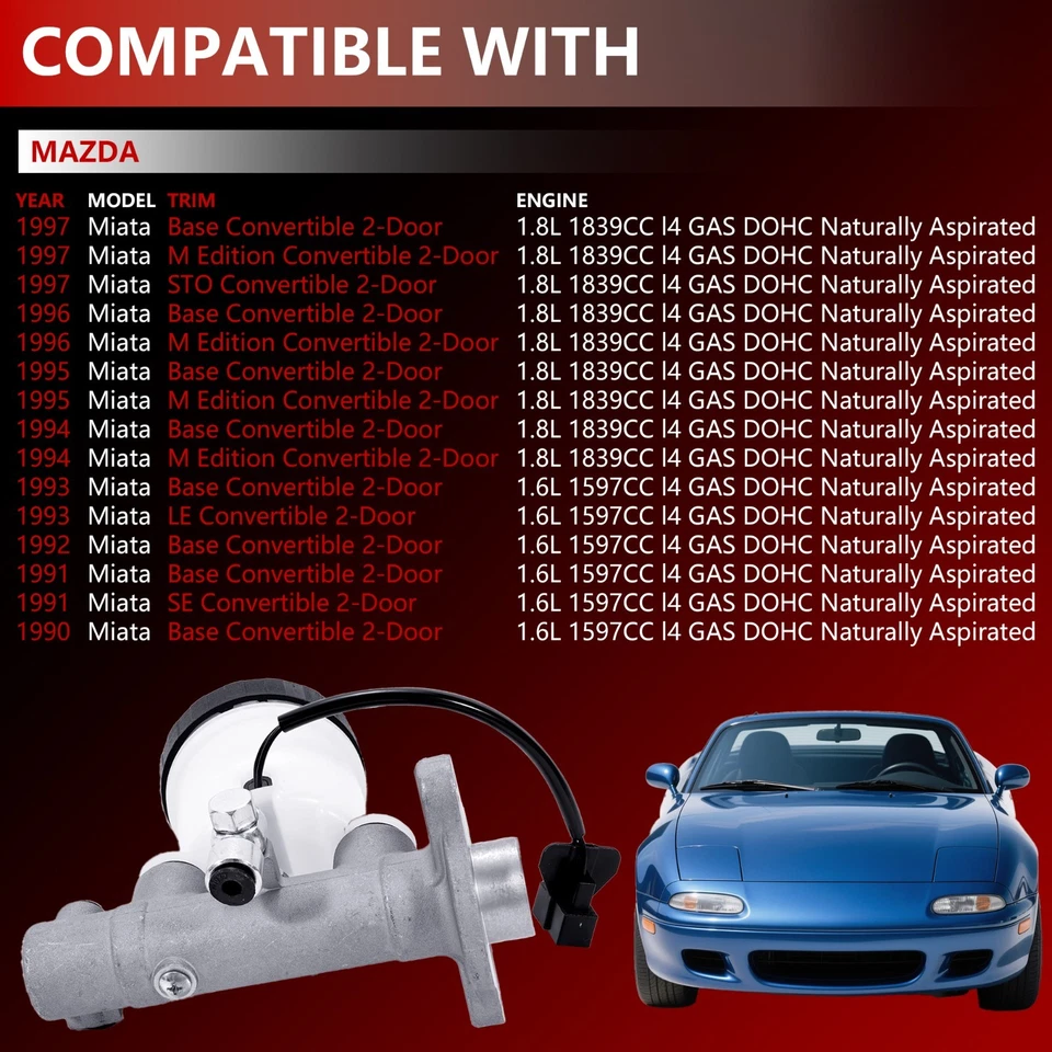 Cilindro maestro de freno con depósito y sensor para Mazda Miata 1990-1997 diámetro 7/8 pulgadas Foto 2 de 4