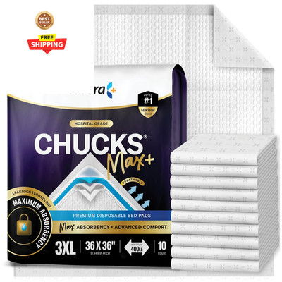 Chucks MAX+ Hospital Bed Pads Disposable Adult 36 x 36 36  x (10 Pack) 